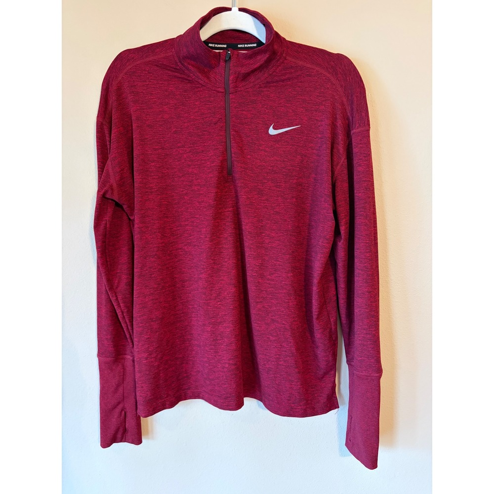 Nike Running Dri-FIT Womens Medium Burgundy Heather Half Zip Pullover Thumbholes